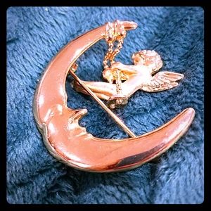 Crescent moon and Angel Brooch